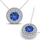 Sapphire Halo Round Gem Birth Stone Pendant Necklace 14K Gold 18