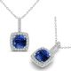 Sapphire Halo Cushion Gem Birth Stone Pendant Necklace 14K Gold 18