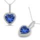 Sapphire Halo Heart Love Gem Birth Stone Pendant Necklace 14K Gold 18