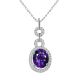 Amethyst Halo Oval Gem Birth Stone Pendant Necklace 14K Gold 18