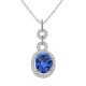 Sapphire Halo Oval Gem Birth Stone Pendant Necklace 14K Gold 18