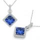 Sapphire Halo Square Gem Birth Stone Pendant Necklace 14K Gold 18