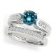 Blue Diamond Single Prong Set Anniversary Ring Band 14K Gold