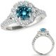 2 Carat Blue Real Diamond Petite Flower Filigree Designer Ring Band Set 14K Gold