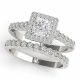 0.75 Carat G-H Diamond Princess Square Channel Halo Engagement Ring Band 14K Gold