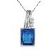 Emarald Cut Blue Topaz Gemstone I1 Diamond Pendant 14K Gold