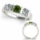 1.5 Carat Green Diamond Unique Three Stone Band Engagement Ring 14K Gold