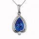 Pear Blue Topaz G-H I1 Solitaire Diamond Pendant 14K Gold