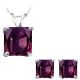 Princess CZ Alexandrite Birthstone Pendant Earring Set 14K White Yellow Gold