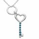 0.03 Carat Blue Diamond Charm Key Pendant Necklace Chain 14K Gold