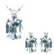 Aquamarine Oval Gem Stone Set Pendant Earring 14K Gold Diamond