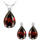 Garnet Pear Birth Gem Stone Set Pendant Earring 14K White Yellow Gold Diamond