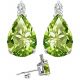 Diamond Pear CZ Peridot Gemstone Earrings 14K Gold