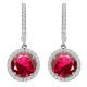 Ruby Birthstone Hoop Huggies Halo Solitaire Round Dangling Earrings