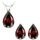 Pear CZ Garnet Birthstone Gemstone Pendant Earring Set 14KWhite YellowGold