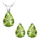 Pear CZ Peridot Birthstone Pendant Earring Set 14K White Yellow Gold